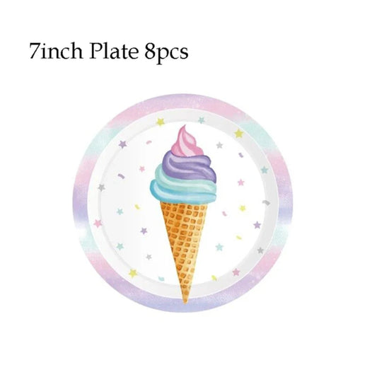 Ice Cream Theme Party Disposable Paper Tableware Set Plate Cup Napkin For Birthday Party Wedding Baby Shower Decoration Supplies Good Vibrations