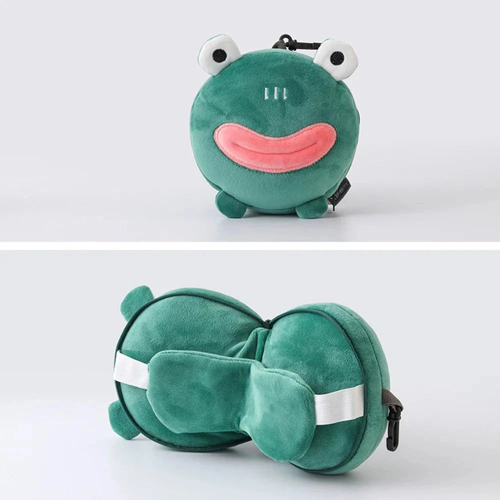 Creative 2 in 1 Eye Mask Neck Pillow Cartoon Soft Travel Eye Cover Airplane Head Pillow for Travel&Office Good Vibrations