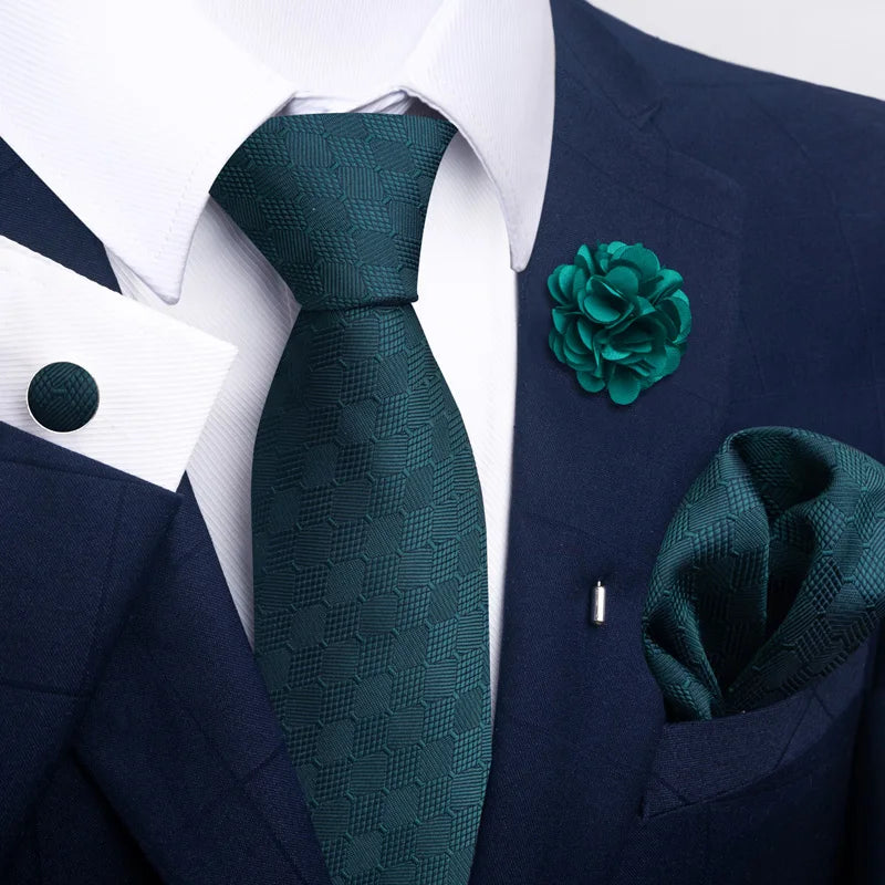 Luxury Mens Ties Floral Black Gold Ties Paisley NeckTie Pocket Square Cufflinks Brooch Set Men's Wedding Party Tie Good Vibrations