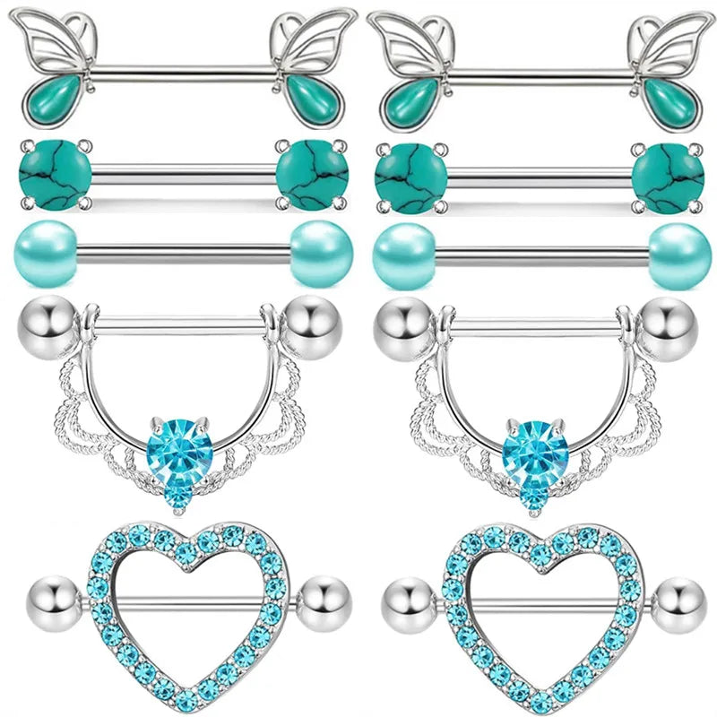 Stainless Steel Pink Bunny Nipple Piercing Jewelry Set 14G Green Bat Nipple Rings Bulk Cat Nipple Barbell Pack Piercing Pezon