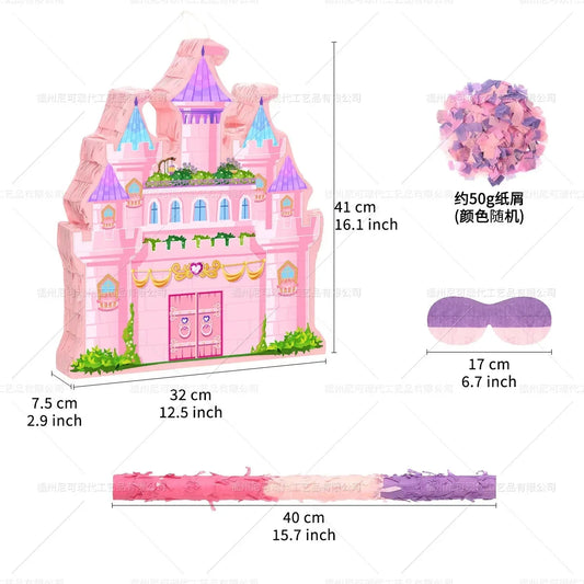 Princess Castle Hanging Pinata with Stick Blindfold Confetti Kids Birthday Party Decoration Game Candy Container Gift Fillers Good Vibrations