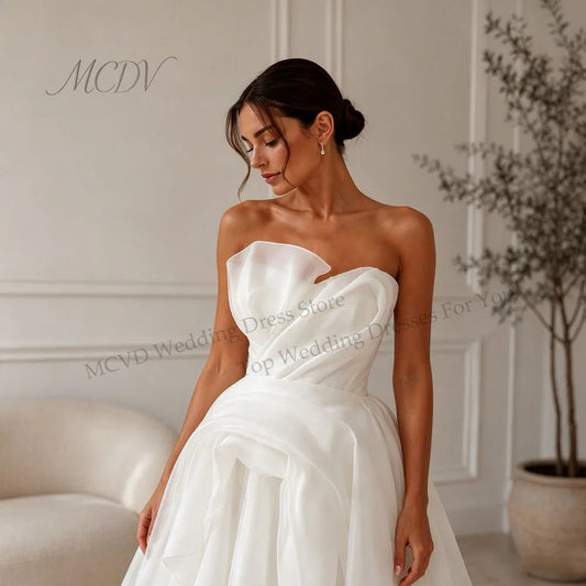 Midi Simple Wedding Dress 2026 Organza A Line Bridal Gown Corset Back Short Reception Dress Civil Vestido Noiva Midi Customized Good Vibrations