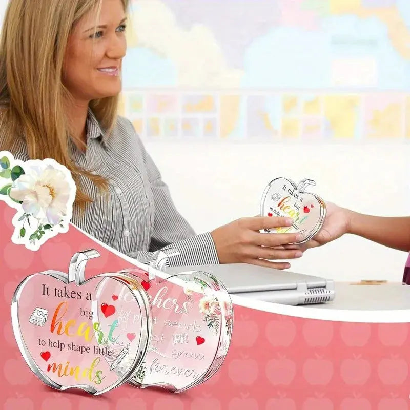 Teacher Keepsake Set: 2 pieces, acrylic – women's thank you/retirement gifts, desk decor, paperweight. Good Vibrations