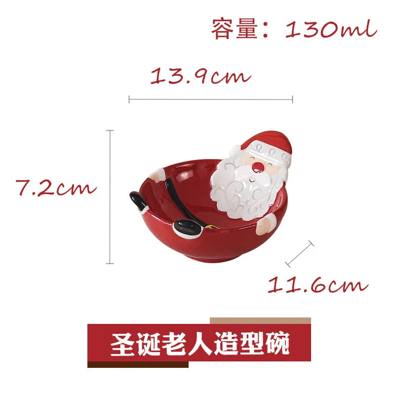 Christmas Hand-painted Ceramic Tableware Set Cute Christmas Steak Plate Embossed Underglaze Color Flat Plate Good Vibrations