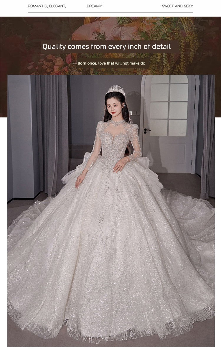 Long Sleeves Main Wedding Dress 2024 Bride New Arrival French Princess on the Run Pregnant Women Small Winter Long Tail Wedding Veil Good Vibrations