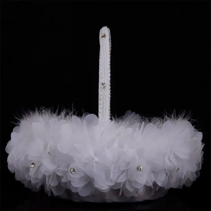 Flower Girl Baskets The Fabric Lace Decoration Cute Handle Flower Girl Basket White Flower Basket for Wedding Decoration Good Vibrations