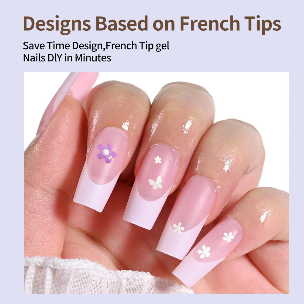 120pcs Pink French Tip Press-On Nails Medium Length Square Shape With Glossy Finish False Nails Full Cover Pre-Shaped Fake Nails Good Vibrations