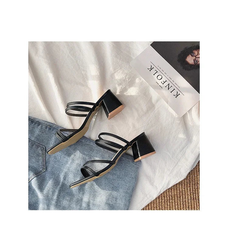 Women High Heel Sandals Summer Casual Female Shoes Woman Square Heel Open Toe Ankle Strap Ladies Sandalias Wedge Shoe 2022 New Good Vibrations