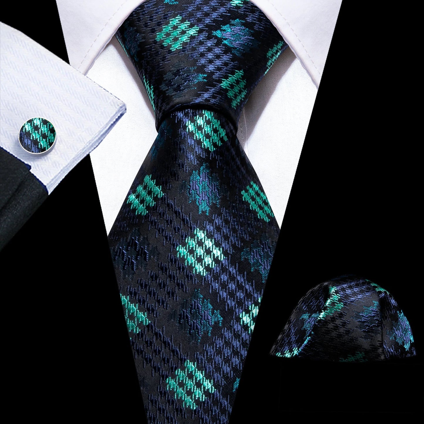 Mens Tie Ivory Red Green Blue Pink Geometric Solid Ties Hanky Cufflinks Set Necktie Formal Wedding Dinner Party Good Vibrations