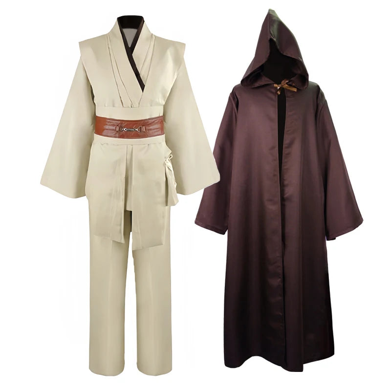 Obi Wan Kenobi Men's Costume Robe Adult Male Jedi Knight Tunic Costume Hooded Uniform Full Set Halloween Cosplay Cloak Good Vibrations