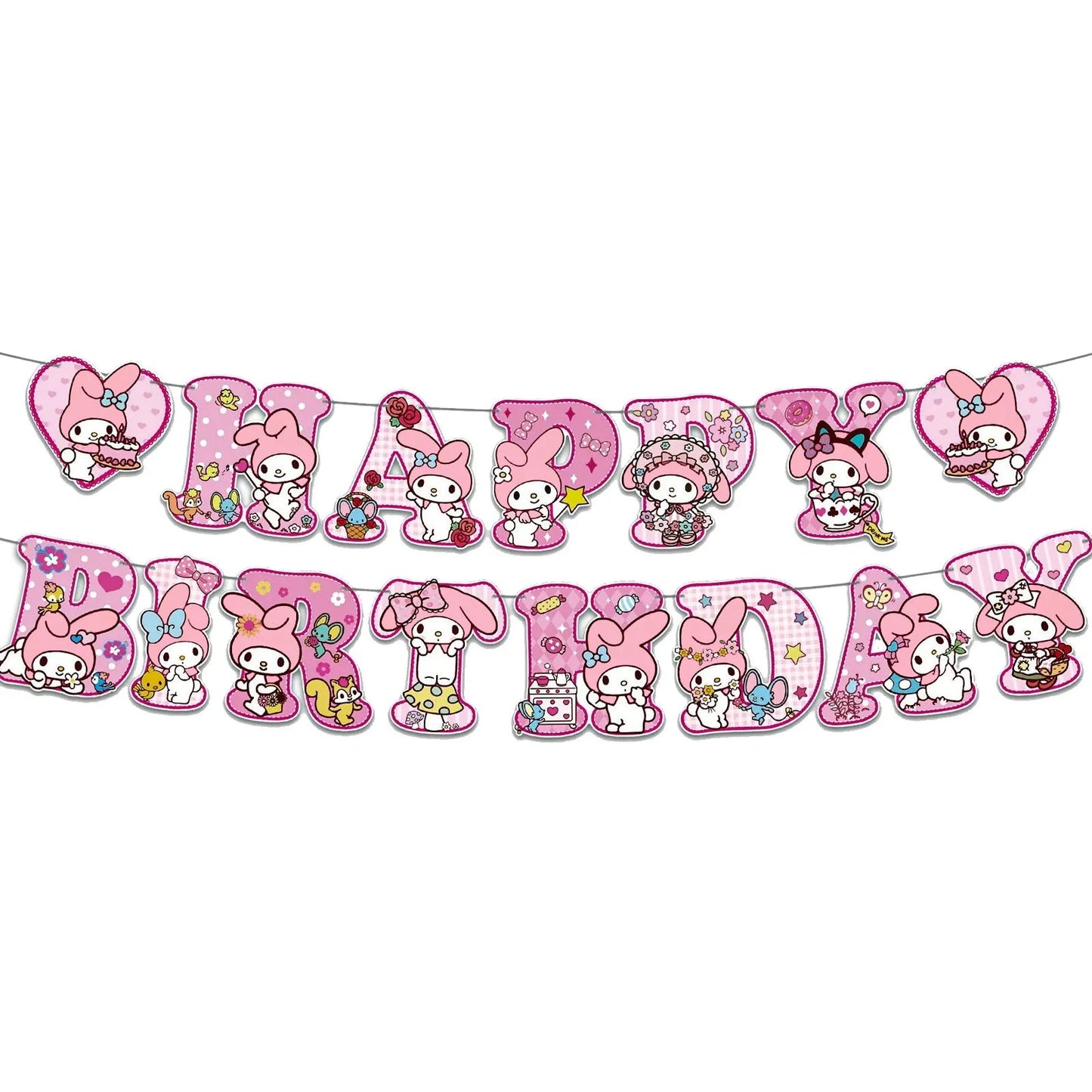 Sanrio Melody Themed Children's Birthday Party Decoration Disposable Paper Tray Tissue Tablecloth Set Party Props And Decoration Good Vibrations