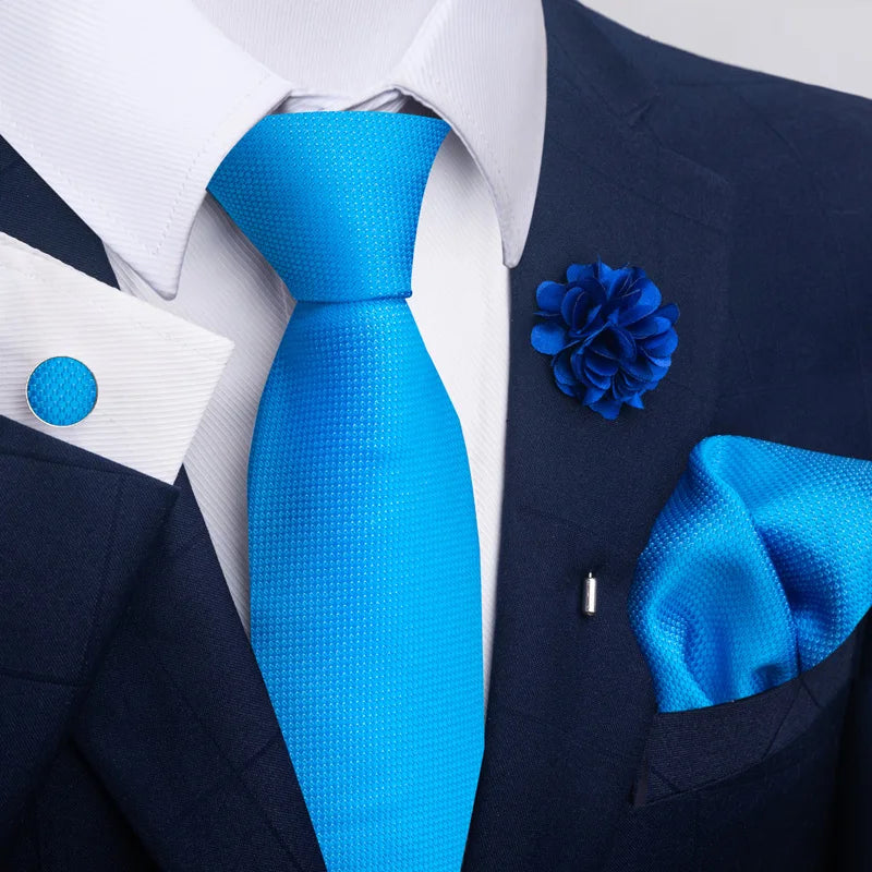 Luxury Mens Ties Floral Black Gold Ties Paisley NeckTie Pocket Square Cufflinks Brooch Set Men's Wedding Party Tie Good Vibrations
