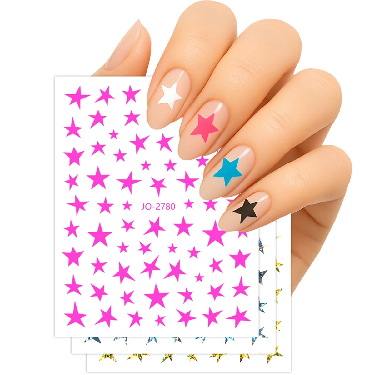 3/6/12 Sheets Star Nail Stickers Set – Neon Laser Color Self-Adhesive Decals DIY Gel Acrylic Nail Art Decoration Good Vibrations
