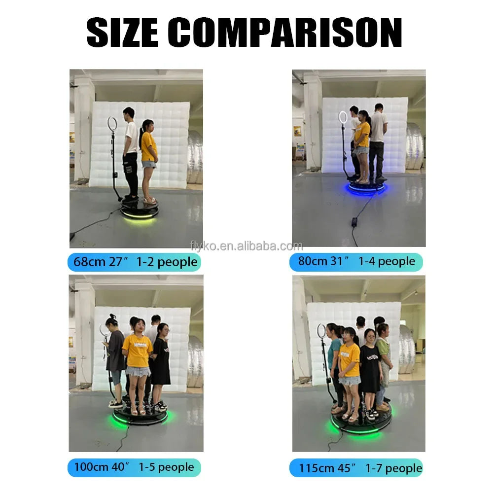 360 Photo Booth Machine 80-100cm with RGB Ring Light, Free Logo, rotating 360 Video Photo Booth for 1-5 People with Flight Case Good Vibrations