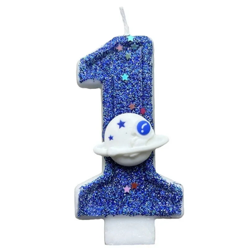 Number Birthday Candles Cake Party Decoration Birthday Candles Planet Universe Blue Boys and Girls Number0-9 Star Blue Party