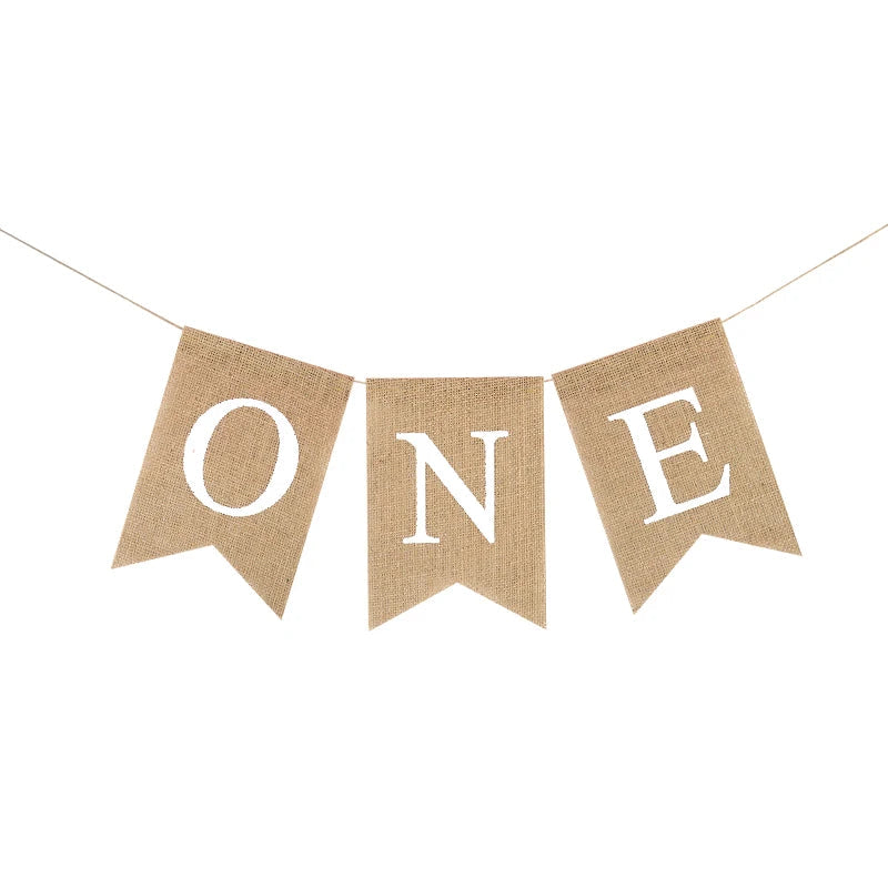 Baby First Birthday Chair Banner Burlap ONE Garland Boy Girl One Year Old Birthday Party Decoration Favors Photo Props Supplies Good Vibrations
