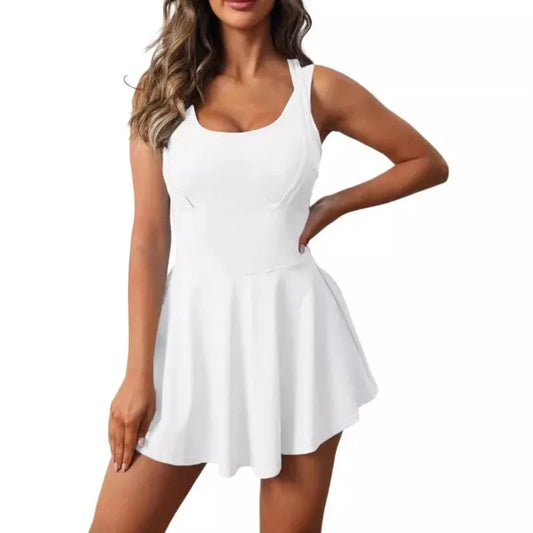 2025 New Sport Yoga Women Corset Dress Chic Solid Color Fitness Tennis Outdoor Running A-line Mini Dress Good Vibrations