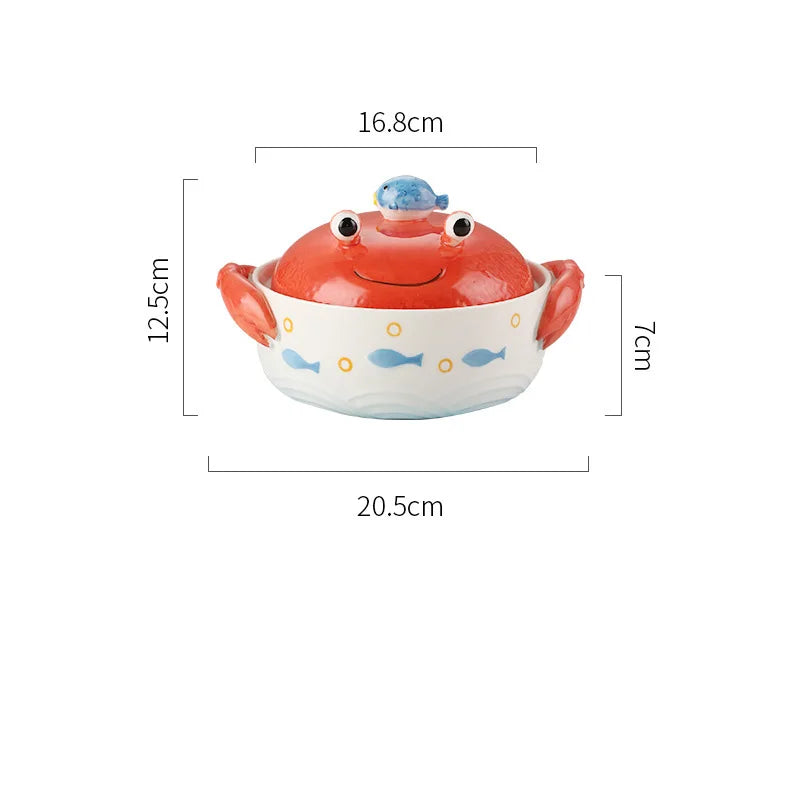 Creative Ocean Tableware Crab Globefish Shape Ceramic Ramen Bowls Phone Holder Two Handles Soup Bowls Good Vibrations