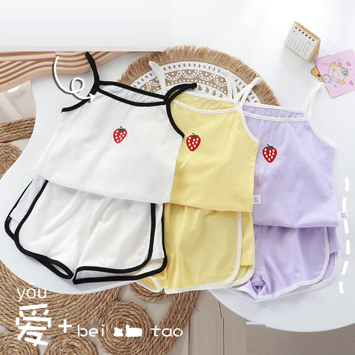 Summer toddler kids girls' clothes baby outfits sets camisole T-shirt top+shorts sports suit for children  girls' clothing sets Good Vibrations
