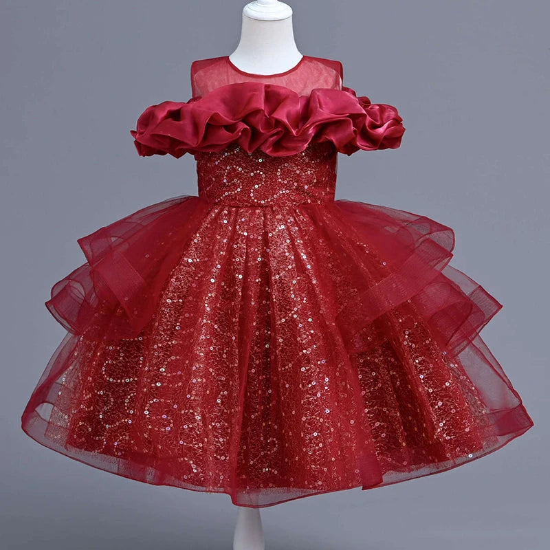 New Girl's Wedding Evening Dress Petal Sequin Mesh Sleeveless Dress Birthday Party School Graduation Party Dress Good Vibrations