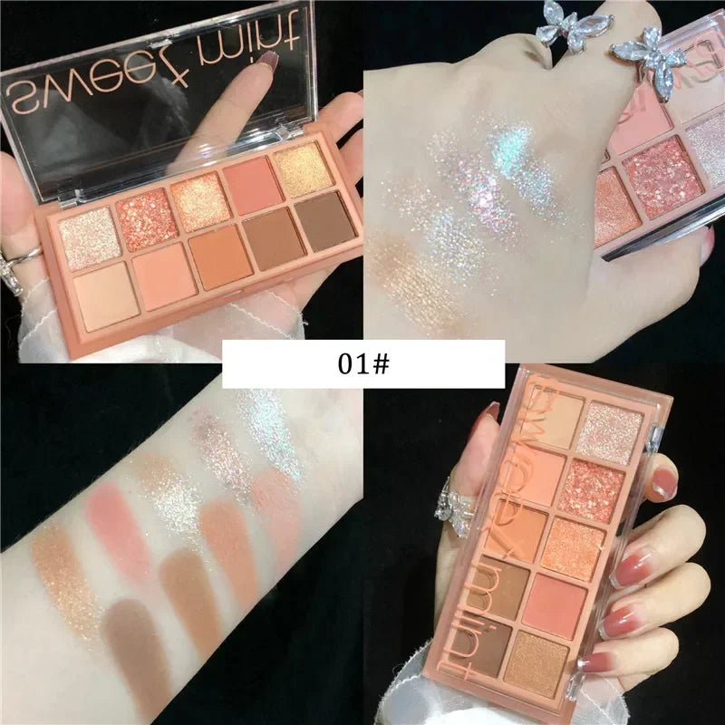 10 Colors Eye Shadow Palette Glitter Pearly Eyeshadow Nude Shiny Long Lasting Waterproof Charming Eyes Make Up Palette Cosmetics Good Vibrations
