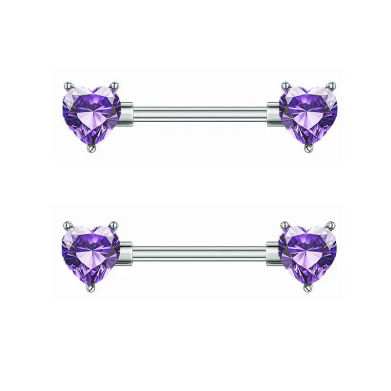 G23titan 2pcs Double Heart Zircon Nipple Rings 14G Titanium Or Steel Barbell Women Nipple Piercing Summer Jewelry Sexy Accessory Good Vibrations Adult Super Store