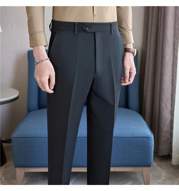 Men Suit Pants 2025 Elastic Slim Fit Formal Dress Pants Solid Casual White Trousers Pantalon Homme Wedding Party Men Clothing Good Vibrations
