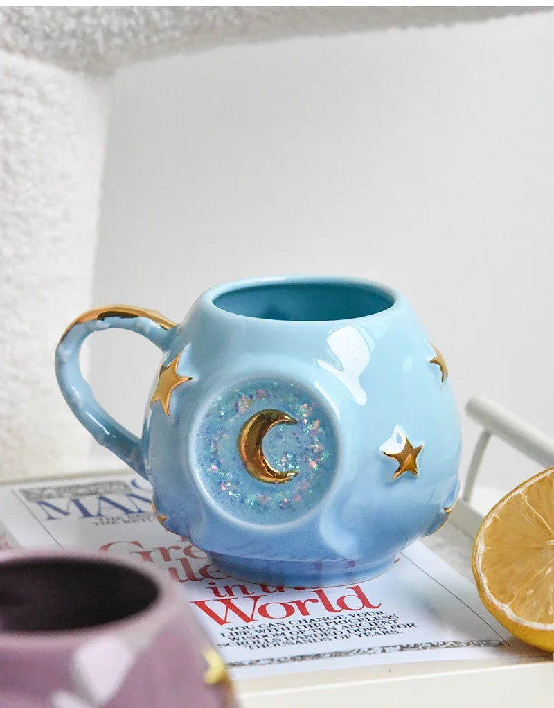 Ceramic Starry Sky Cup Sparkling Cup with High Appearance, Colorful Stars, Creative Birthday Gift, Mug with Hand Gift, Water Cup Good Vibrations Adult Super Store