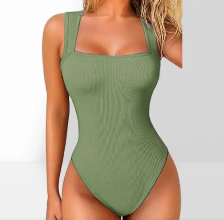 Women Sleeveless Knit Bodysuit Summer Sexy Bodycon Off Shoulder Jumpsuits Casual Bodice Stretchy Street Style Short Jumpsuits Good Vibrations