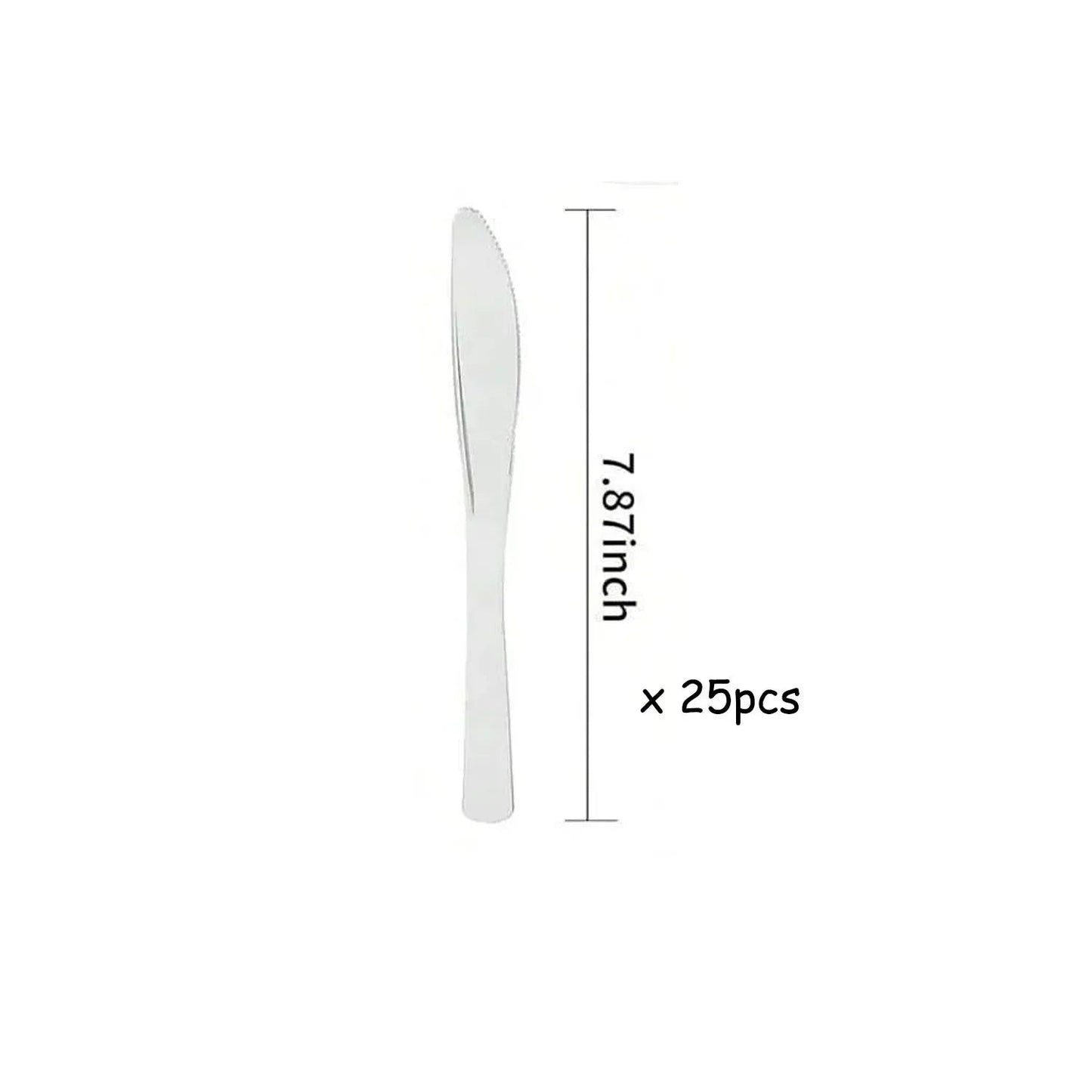 Reusable Silver Plastic Cutlery Set, Including Plates, Knives, Forks, and Spoons, Manually Washable Good Vibrations