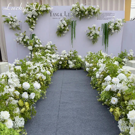 White Green Flowers Wedding Decoration Artificial Flowers Floral Backdrop Arrangement Hang Flower Row Road Lead Flower Ball Good Vibrations