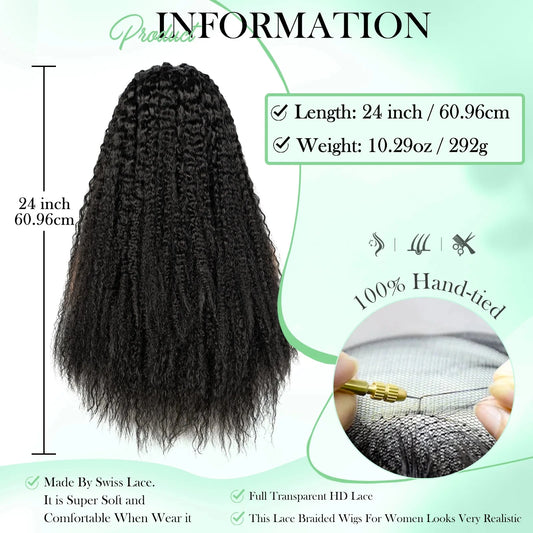 Knotless Braided Wigs With Curly Hair 13x6 Synthetic Braided Wigs Cornrows Wigs Afro Kinky Curly Braided Wigs For Black Women Good Vibrations