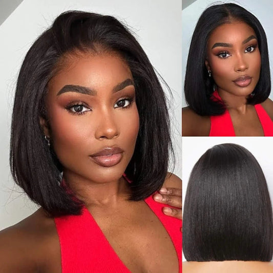 Wear And Go Glueless Wigs Yaki Straight Bob Wigs 13x4 Lace Front Wigs Human Hair Kinky Straight Lace Frontal Wigs Tissage Humain Good Vibrations