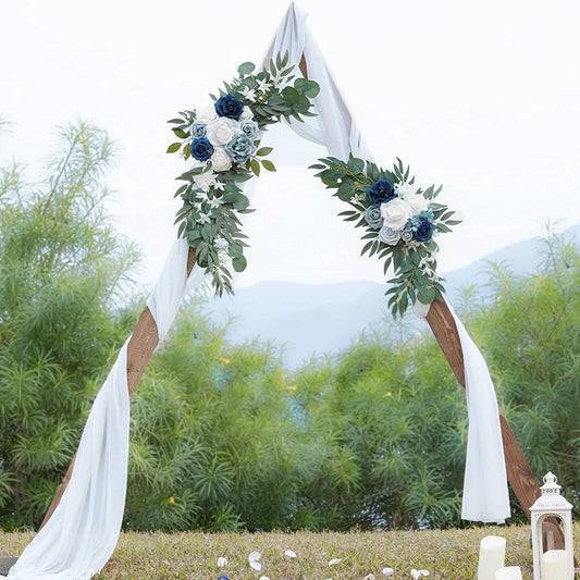 Yannew Artificial Wedding Arch Flowers Kit Boho Dusty Rose Blue Eucalyptus Garland Drapes for Wedding Decorations Welcome Sign Good Vibrations