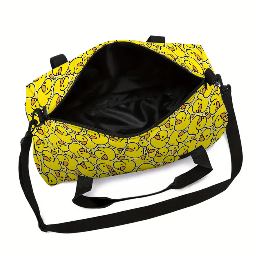 Large Travel Bag Yellow Duck Pattern Multi-Functional Duffle Tote Bag Handbags Waterproof Gym Bags for Boys/Girls Fitness Bag Good Vibrations