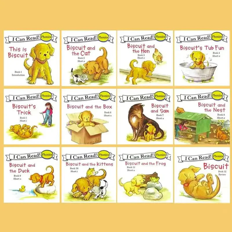 12 Books/set Biscuit Dog Series Picture Book Baby Kids English Cartoon Books Children Learn Words Educational Reading Book Good Vibrations