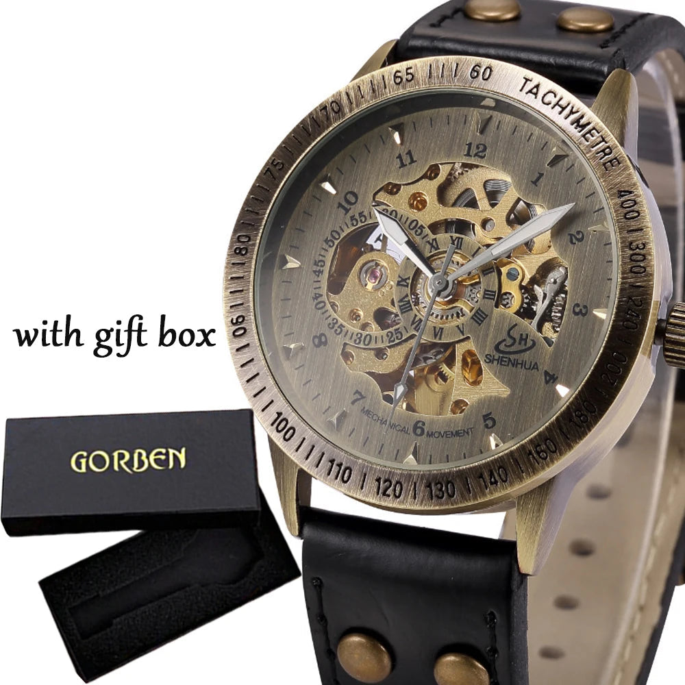 Wrist Watch For Men Waterproof Automatic Mechanical Watch Men's watch Retro montre homme with Genuine Leather relogio masculino Good Vibrations