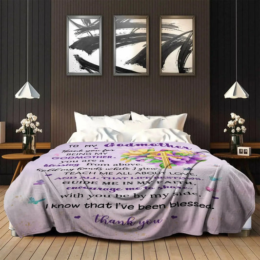 Christian godmother gift blanket, best birthday gift for godmother from godson/goddaughter. Good Vibrations