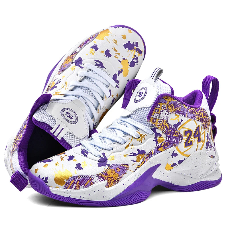 Men's Basketball Shoes No-Slip Breathable Outdoor Shoes Fashion Graffiti Training Shoes Good Vibrations