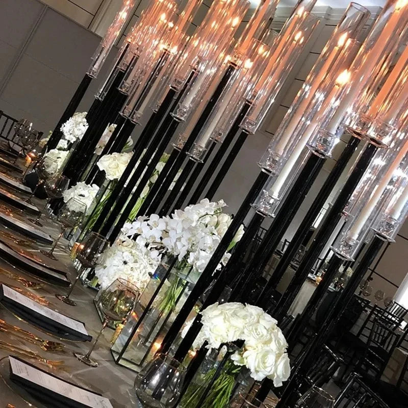 Wedding Table Centerpiece Flower Stand, Acrylic Candle Holder, Party Road Lead, DIY Decoration, 9 Heads Candlesticks, Black, 2 P Good Vibrations