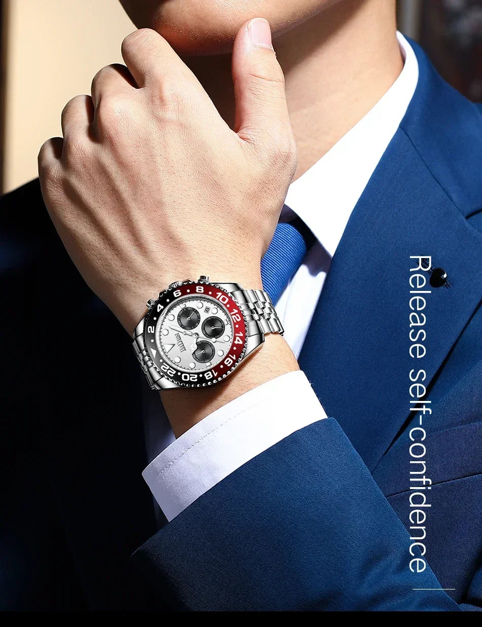 Brand Men's Watches Are High-end Lightweight Luxurious Round Multifunctional Quartz Watches with Solid Steel Straps for Dail Good Vibrations