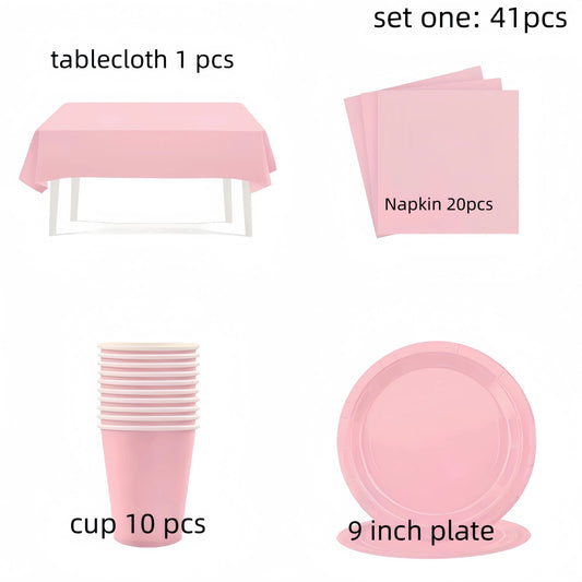 Light Pink Party Supplies Dinnerware Set Include Plates and Cups Tablecloth for Baby Shower Wedding Birthday Valentine's Day Good Vibrations