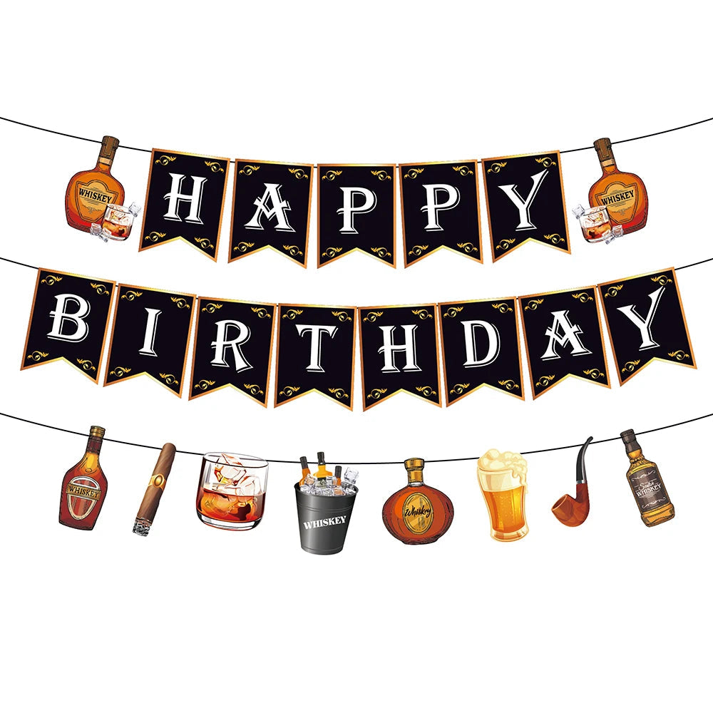 Whiskey Birthday Party Decorations Balloons Hanging Swirls Tablecloth Beers 30th 40th 50th Whiskey Birthdayy Party Decorations Good Vibrations