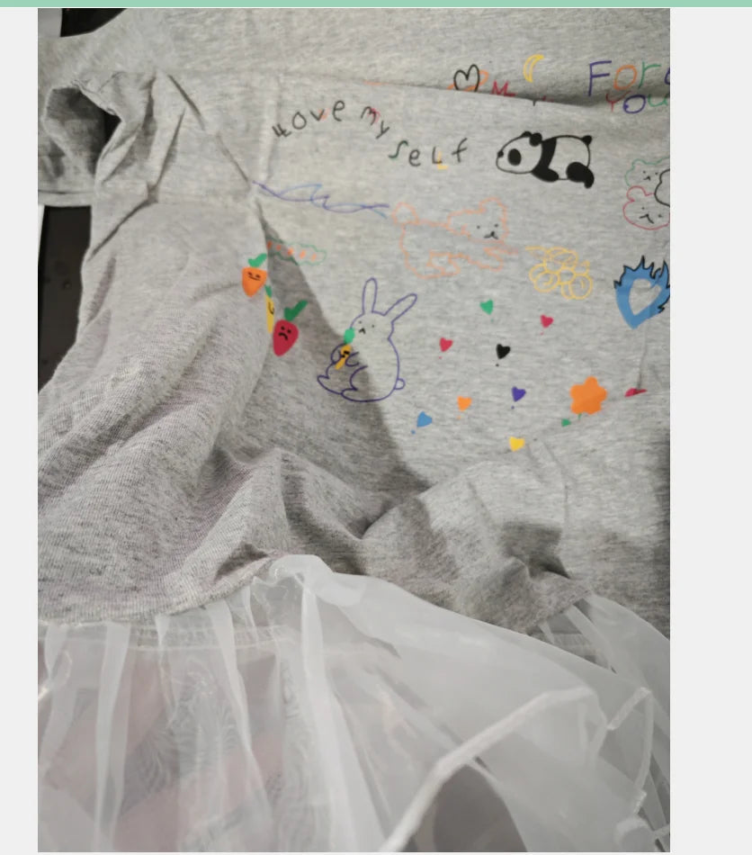 2024 Summer New Girls Short Sleeve Casual Dress Cute Flower Print Children Long T Shirts Loose Kids Princess Dress Girls Clothes Good Vibrations