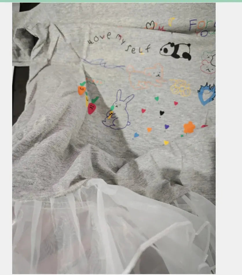 2024 Summer New Girls Short Sleeve Casual Dress Cute Flower Print Children Long T Shirts Loose Kids Princess Dress Girls Clothes Good Vibrations