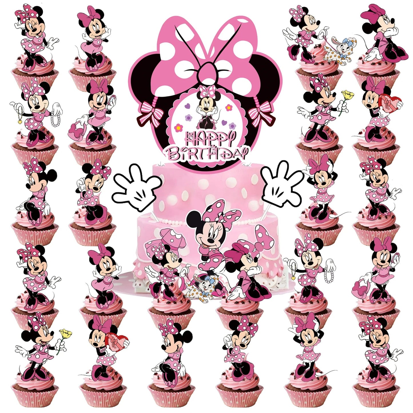Minnie Cake Topper、Cupcake Toppers ,Minnie Birthday Decorations,Theme Party Supplies, Minnie Birthday Cake Decorations Good Vibrations