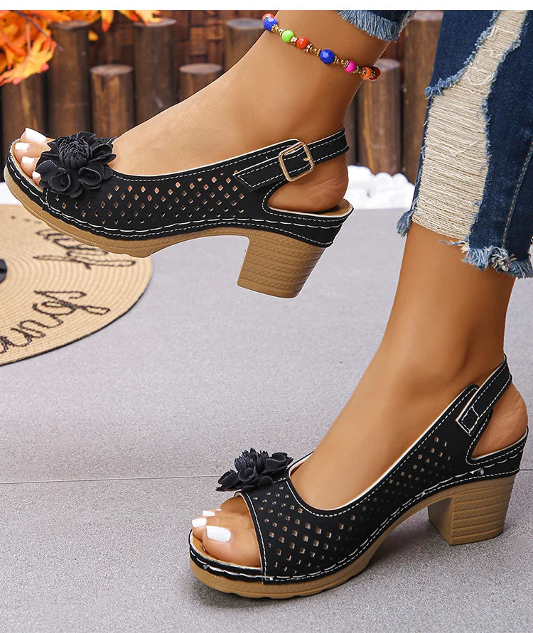 Women's Sandals Sweet Heels Sandals Summer Woman Shoes Fashion Heeled Sandalias Mujer Elegant Shoes Summer Footwear Women 2025 Good Vibrations