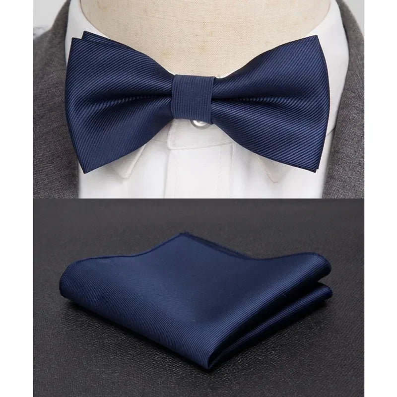 Mens Bowtie Cravat Set Solid Black Pink Red Fashion Butterfly Ties for Men Handkerchief Party Man Gift Wedding Dress Accessories