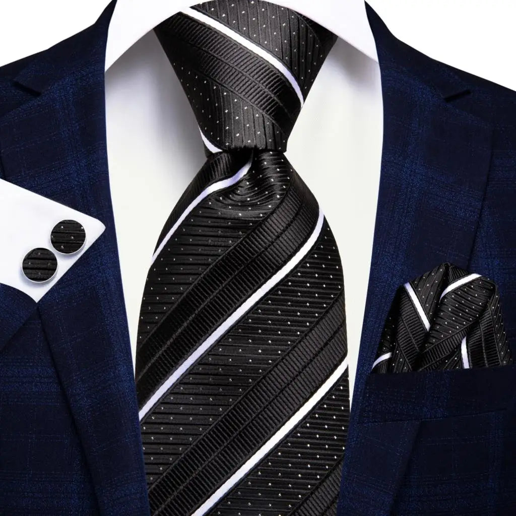 Black Red Striped Silk Wedding Tie For Men Handky Cufflink Gift Men Necktie Fashion Business Party Dropshiping Hi-Tie Designer Good Vibrations