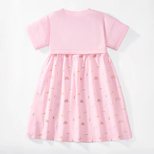 Little maven Children's Clothing Baby Girls 2025 Summer Embroidered Cartoon Casual Unicorns Dresses Pink Dresses Kids Clothes Good Vibrations